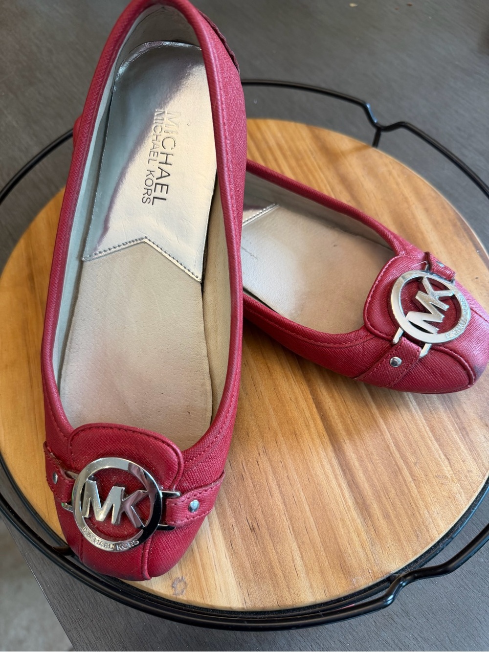 Michael Kors Red MK Logo Canvas Ballet Flats